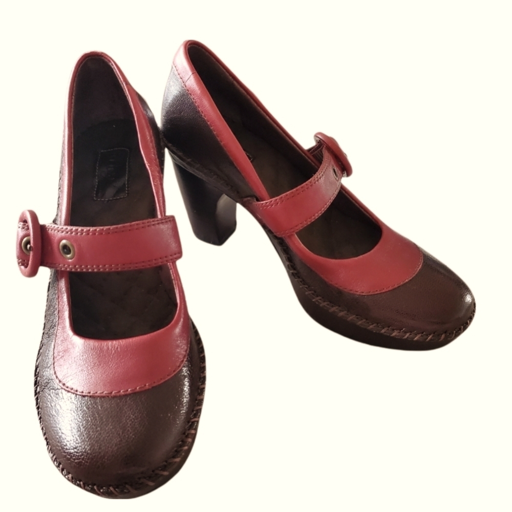 Indigo by Clarks Belladonna Leather Mary Jane Chunky Heel Brown Red -  Size 5